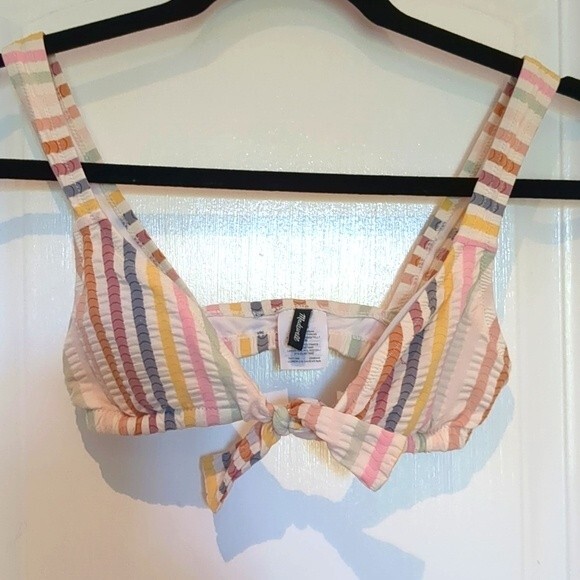 Madewell Seersucker Striped Bikini Top Tie Front XXS NWOT - Picture 7 of 8